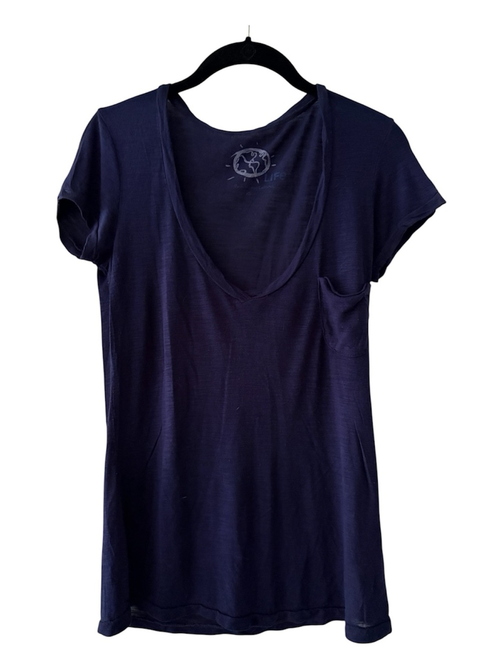 NATURAL LIFE Navy Deep V-Neck Short Sleeve Pocket Tee